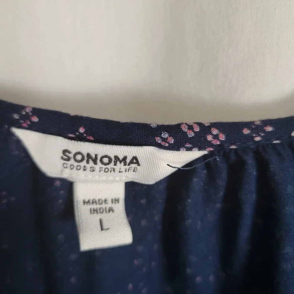 Sonoma Peasant Top BOHO Blue Large flowy relaxed casual Hippie Cottagecore folk - Picture 6 of 9